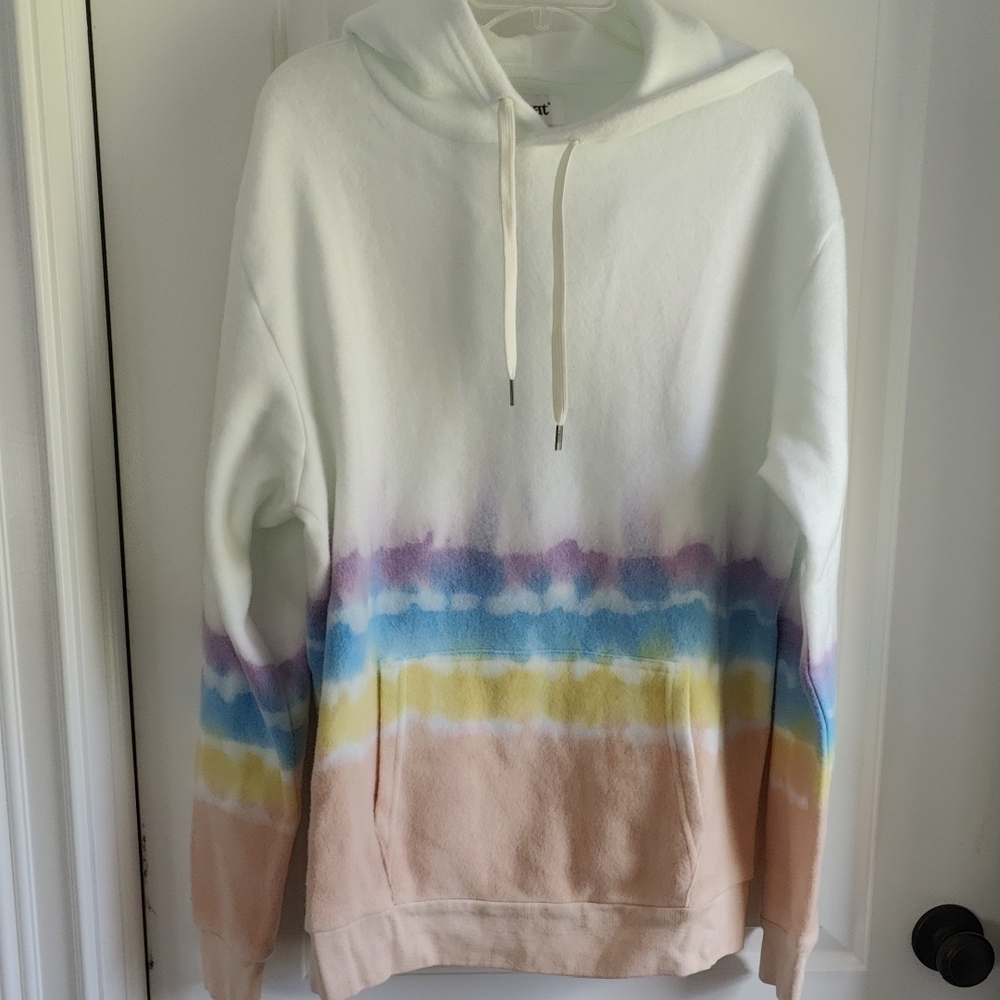 Feat Women’s White Hoodie Sweater with Pastel Tie-Dye Bands